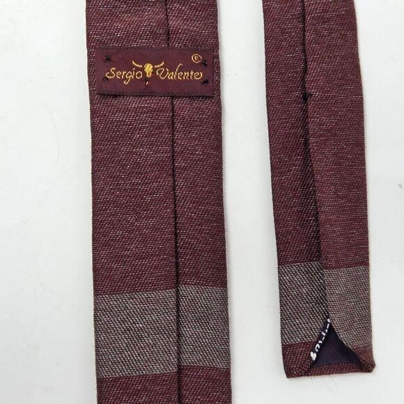 SERGIO VALENTE VINTAGE SILK TIE RED BROWN HEATHER SQUARE KNIT SKINNY 1.75" X 53" - Picture 3 of 3
